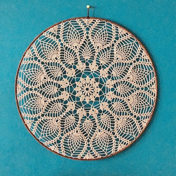 Mandala natural crocheted large 50 cm crochet wall hanging window picture