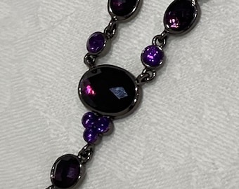 Vintage Deep Purple Lavalier Inspired Multi-Stone Pendant Necklace