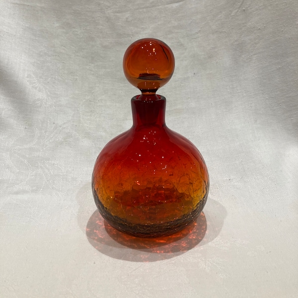 Vintage 1963 Blenko x Wayne Husted Crackle Glass Tangerine to Red Decanter #636s