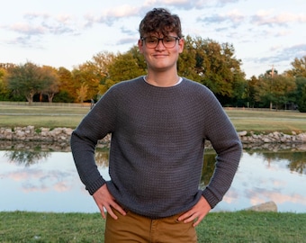 Modello per maglione all'uncinetto da uomo: modello Denzel dall'alto verso il basso (XXS-3XL)