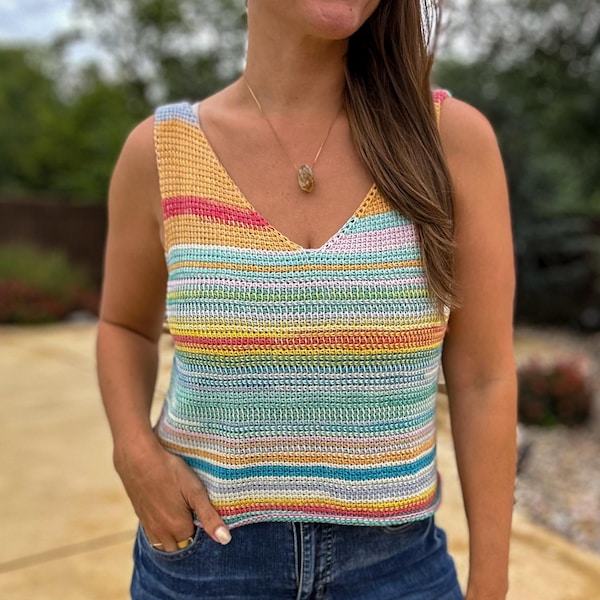 Padrão de regata de crochê tunisiano: design cruzado nas costas (padrão em PDF, 7 tamanhos XS-3XL)