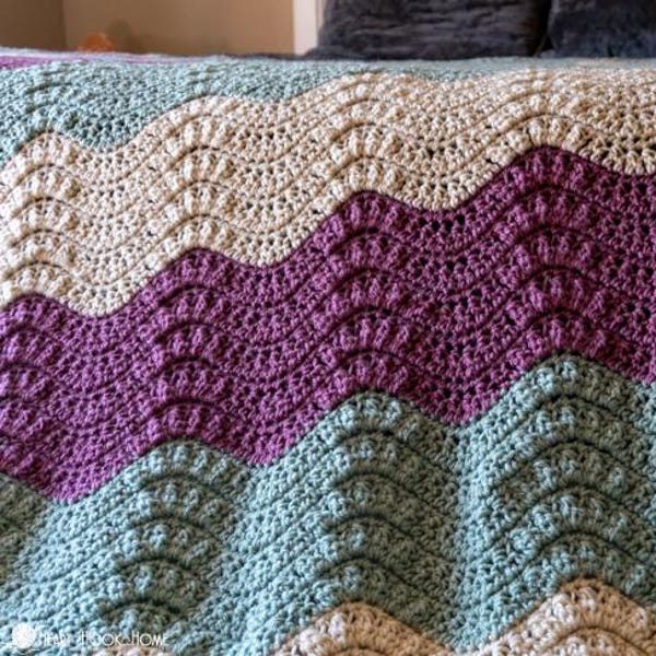 Patrón de manta de crochet con ondas en racimo (PDF imprimible)