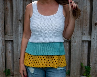 Crochet Tank Top Pattern: Three Tiered Design, XS-5XL (PDF Pattern)