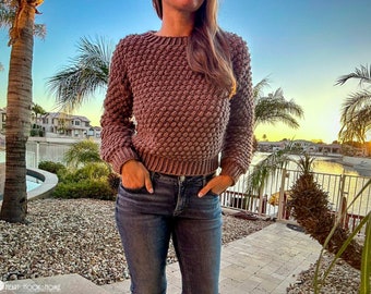 Wild Berry Pullover Crochet Pattern: Fitted Waist Sweater (PDF Pattern)