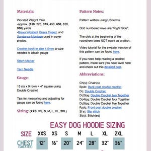 Patrón de crochet para sudadera con capucha para perro / 7 tallas / Descarga en PDF / XXS - XXL imagen 10