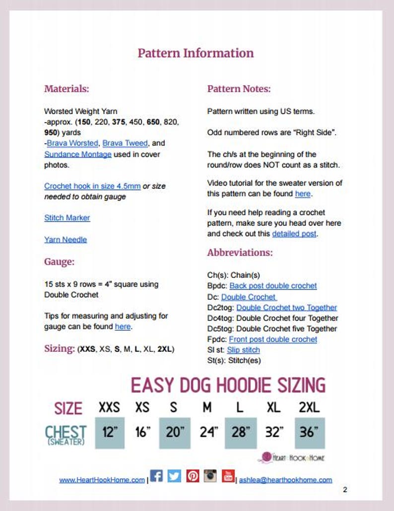 Patrón de crochet para sudadera con capucha para perro / 7 tallas / Descarga en PDF / XXS - XXL imagen 10