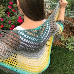 Patroon gehaakt driehoekig sjaalvest met franjes (XS-6XL)