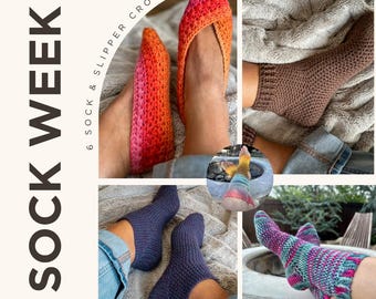 Haakpatronen sokkenweek: 6 ontwerpen, meerdere maten (pdf-patroon)