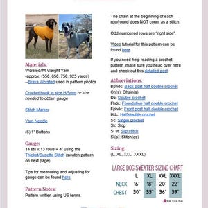 CROCHET PATTERN for Large & Giant Dog Sweater | 4 Sizes from L to 3XL | Easy Dog Coat Pattern PDF | Large Breed Dog Crochet Pattern image 9