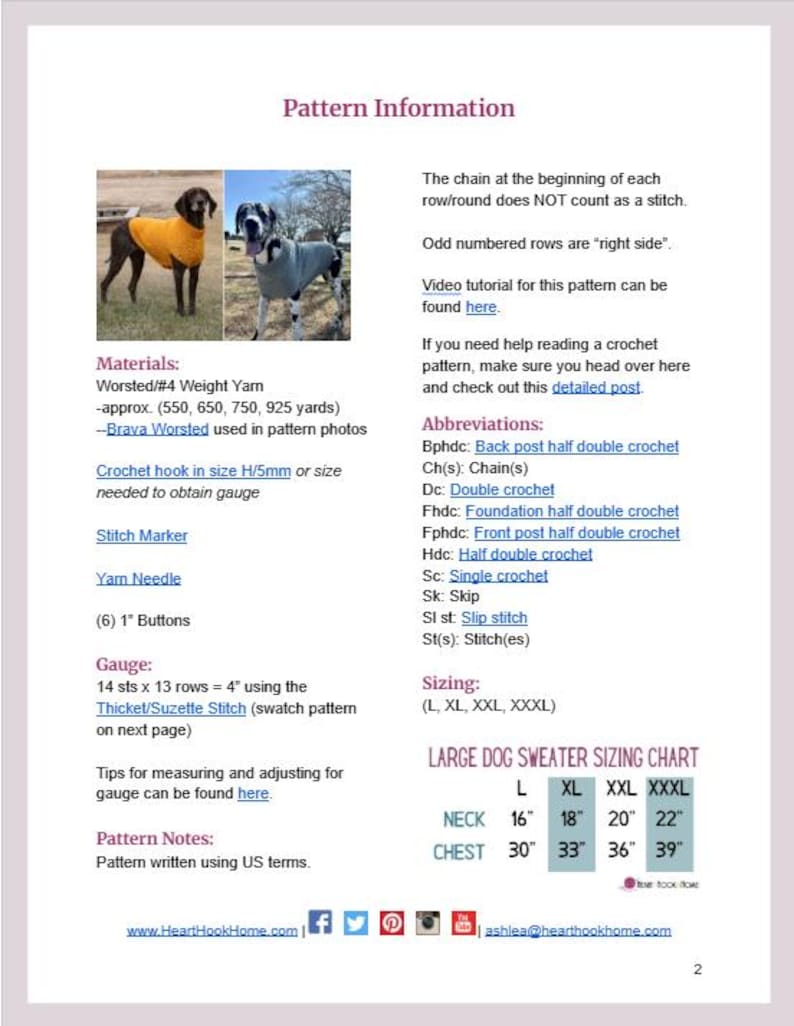 CROCHET PATTERN for Large & Giant Dog Sweater | 4 Sizes from L to 3XL | Easy Dog Coat Pattern PDF | Large Breed Dog Crochet Pattern image 9