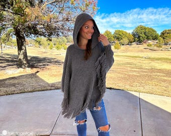 Lori Poncho Crochet Pattern: One-Piece Hooded Fringe Poncho