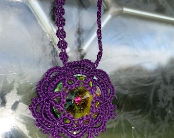 Purple Tatted Swarovski Crystal Rivoli Necklace