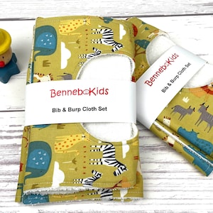 Baby Bib Set - Bib and Burp Cloth Set - Safari Baby Bib - Burp cloth - Baby Gift  For Boys - Gift for Newborn Girl - Gender Neutral Baby