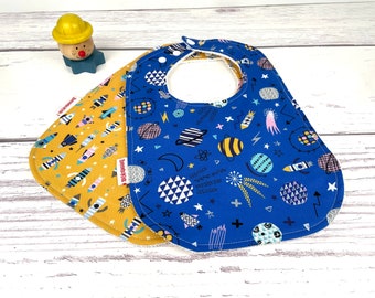 Space Theme Baby Bib Set: Rocket Print Cotton Bibs