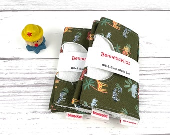 Safari Baby Bib and Burp Cloth Set – Gender Neutral Terry Towel