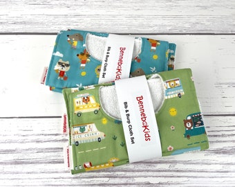 Dog and Ice Cream Bib & Burp Cloth Set – Cotton Terry Towel Back