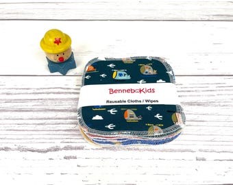 Reusable Baby Wipes: Cotton Cloth Napkins with Rockets & Helicopters