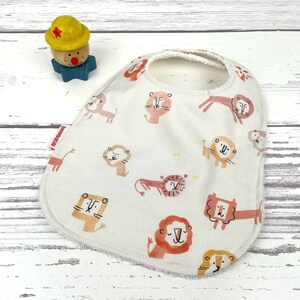 Baby Bib with Lions - Infant to Toddler Bib - Safari Bib - White Infant Baby Bib - Cotton Baby Bib - Baby Girl Bib - Gender Neutral Baby Bib