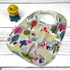 Woodland Baby Bib - Baby Bib with Bunnies - Newborn Fox Bib - Cotton Baby Bib - Bib with Snaps - Girls animal Bib - Baby Gift - Newborn Bib