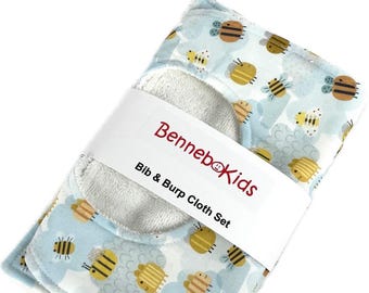 Bee Bib and Burp Cloth Set: Handmade Cotton Baby Essentials
