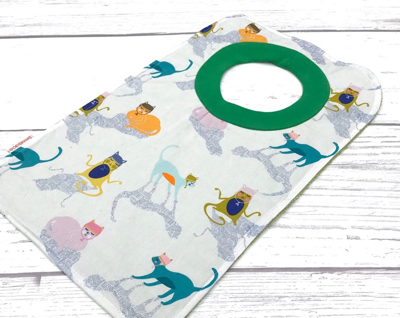Handmade Bib Toddler Pull Over with Cats Terry Towel Bib 138 Over the Head baby Bib Baby Cat Bib Pullover Baby Bib No Snap Bib