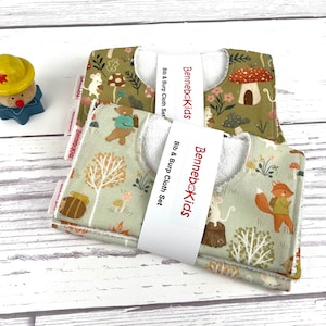 Woodland Bib Set - Bib and Burp Cloth Set - Bear Baby Bib - Burp cloth - Baby Gift  For Boys - Gift for Newborn Girl - Gender Neutral Baby