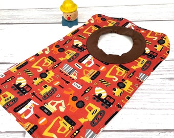 Toddler Construction Vehicle Bib - Tractor Bib - Pullover Bib - Large Toddler Bib - Boys Baby Bib - Over The Head Bib - Special Needs Bib -