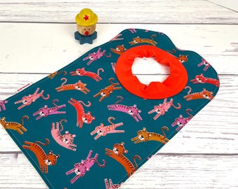 Tiger Print Pullover Bib – Teal, Large Toddler Bib