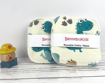Dinosaur Cotton Wash Cloths: Reusable Baby Wipes, Lunch Napkins