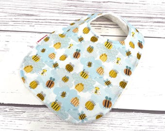 Handmade Bee Baby Bib: Cotton Newborn Bib with Snaps