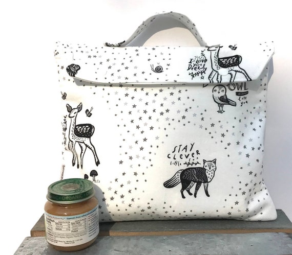 black and white diaper bag