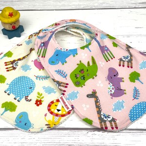 Elephant Baby Bib - Giraffe Bib - Hippopotamus Bib - Animal Baby Bib - Beige Animal Baby Bib - Pink Bib - Boys Bib - Girl Baby Bib - Bibs