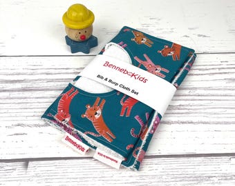 Tiger Baby Bib and Burp Cloth Set: Soft Cotton Terry Towel