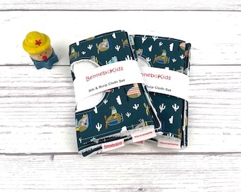 Helicopter Baby Bib and Burp Cloth Set - Cotton Terry Cloth