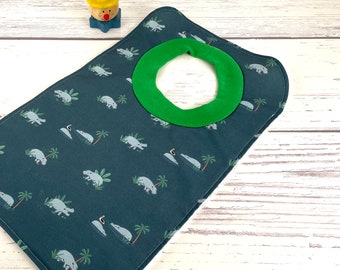 Large Pullover Baby Bib – Hippopotamus Print, Soft Terry Cloth Back