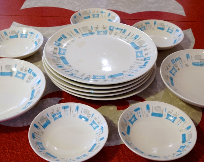 Blue Heaven Dinnerware 1950s Atomic Mid Century Plates and Bowls Etsy