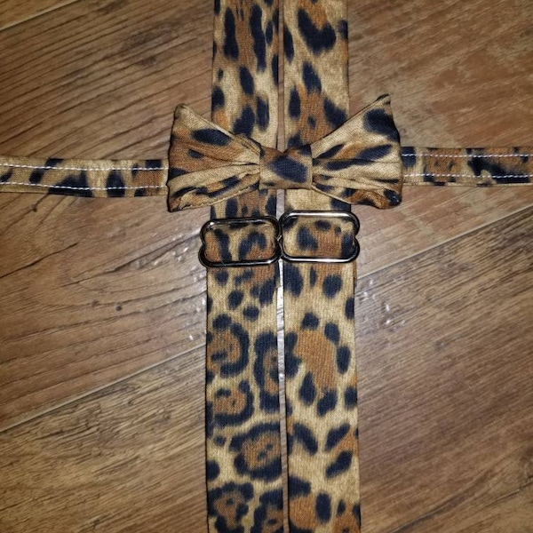 leopard suspenders and bow tie