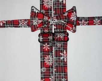 Buffalo plaid with snowflake accent bow tie and suspender set/ Christmas boys/ toddler/ Christmas outfit/ necktie/ bow tie/ suspenders