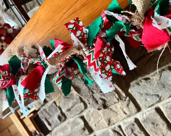 Christmas farmhouse style garland handmade 6ft long /Country Christmas/ farmhouse style Christmas/ rag garland