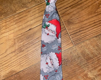 Christmas /Winter/Holiday/print Boys/toddler/infant child/necktie/Santa Claus  -gray with snowflakes necktie for size newborn-young adult