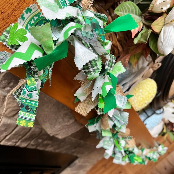 St Patrick Farmhouse Rag Garland - handmade garland - Spring colors Garland -  decoration- country farmhouse garland - farmhouse decor