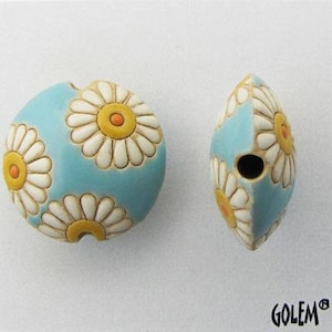 Daisies in the Field, Golem Design Studios, Lentil Clay Beads, 1/Pk