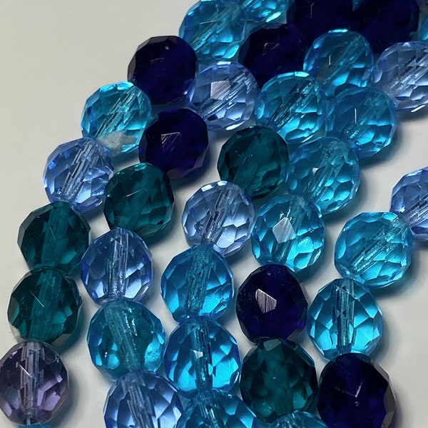 Boehmeian Czech Vintage Glass Beads, Multiple Blues, 15/pcs, 1/Pk