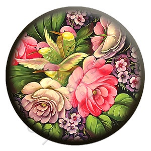OlympiArt Studio Cabochon, Round, Flower Bouquet with Birds