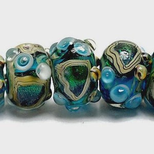 Grace Lampwork, Java Moss Pond - Lentil, Pillow, Mirage Lake Rondelle