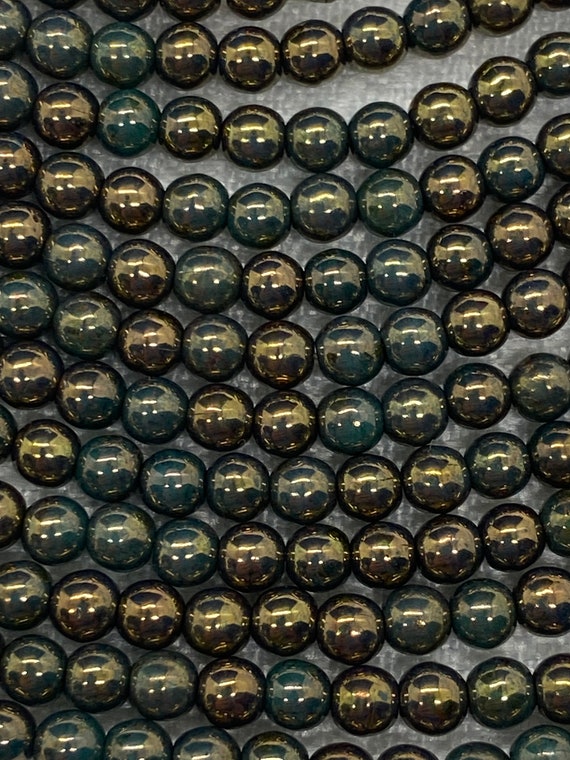 Starman Czech 4mm Turquoise-bronze Picasso Druks/beads 100/strand