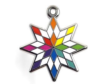 Blazing Star Quilt Block Rainbow Charm | Hard Enamel Charm Jewelry