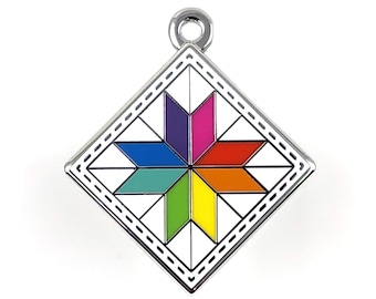 Lemonye Star Quilt Block Rainbow Charm | Hard Enamel Charm Jewelry