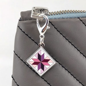 Lemonye Star Quilt Block Orchid Zipper Pull | Hard Enamel Charm Jewelry