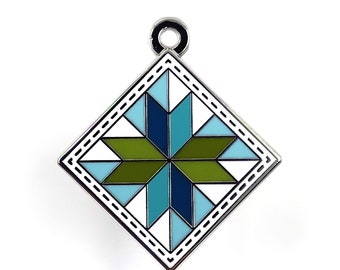 Lemonye Star Quilt Block Beryl Blue Green Charm | Hard Enamel Charm Jewelry